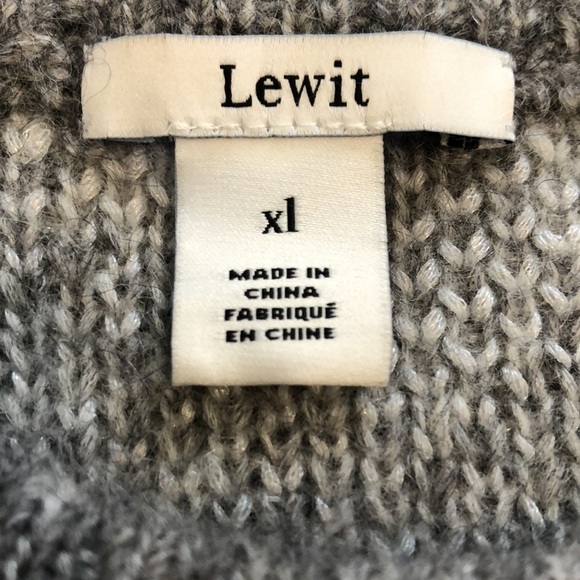 Lewit jacquard Womens Chunky Sweater Sz XL Grey White Wool Angora Mohair Blend - Picture 3 of 7